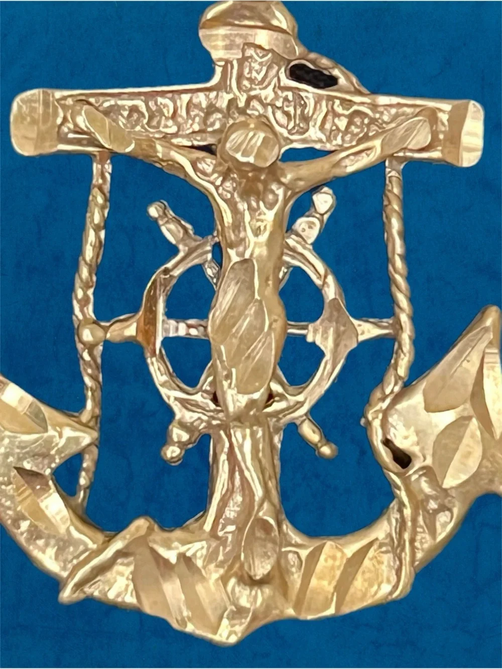 Solid 14K Gold Mariner Anchor Cross Crucifix Pendant